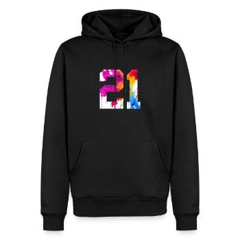 NUMMER 21 JAHRE ALT 21. GEBURTSTAG - Männer Premium Bio Hoodie - Schwarz - Vorne - Nico (187cm)
