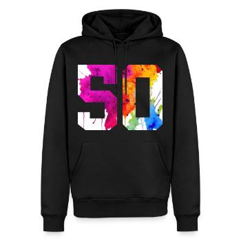 NUMMER 50 JAHRE ALT 50. GEBURTSTAG - Männer Premium Bio Hoodie - Schwarz - Vorne - Nico (187cm)