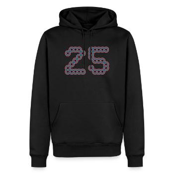 25. 25 ANS. 25e ANNIVERSAIRE. ANNIVERSAIRE 25 ANS. - Sweat à capuche Premium bio Homme - noir - Devant - Nico (187cm)