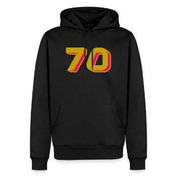 70. 70 ANS. 70e ANNIVERSAIRE. ANNIVERSAIRE 70 ANS. - Sweat à capuche Premium bio Homme - noir - Devant - Nico (187cm)