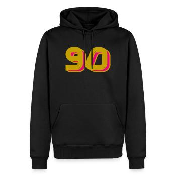 90. 90 ANS. 90e ANNIVERSAIRE. ANNIVERSAIRE 90 ANS. - Sweat à capuche Premium bio Homme - noir - Devant - Nico (187cm)