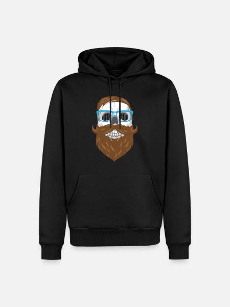 Hipster Totenkopf - Skull mit Bart und Brille - Männer Premium Bio Hoodie - Schwarz