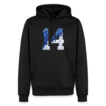 NR. 14 NUMMER 14 BLAU WEIß 14. GEBURTSTAG - Männer Premium Bio Hoodie - Schwarz - Vorne - Nico (187cm)