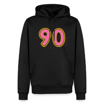 90. 90 ANS. 90e ANNIVERSAIRE. ANNIVERSAIRE 90 ANS. - Sweat à capuche Premium bio Homme - noir - Devant - Nico (187cm)
