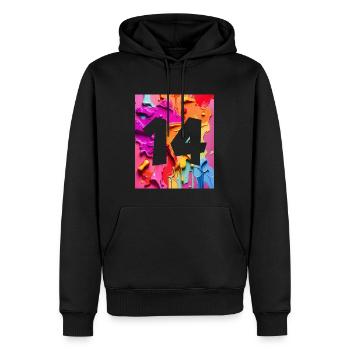NR. 14 NUMMER 14 BUNT 14. GEBURTSTAG - Männer Premium Bio Hoodie - Schwarz - Vorne - Nico (187cm)