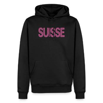 SUISSE. PAYS. GENEVE. HUMOUR. DRAPEAU. GENEVE - Sweat à capuche Premium bio Homme - noir - Devant - Nico (187cm)