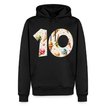EISCREME NUMMER 10 JAHRE EIS 10. GEBURTSTAG - Männer Premium Bio Hoodie - Schwarz - Vorne - Nico (187cm)