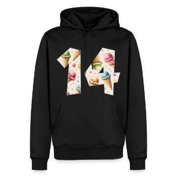 EISCREME NUMMER 14 JAHRE EIS 14. GEBURTSTAG - Männer Premium Bio Hoodie - Schwarz - Vorne - Nico (187cm)