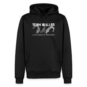 Wels angeln Waller fischen Team Waller - Männer Premium Bio Hoodie - Schwarz - Vorne - Nico (187cm)