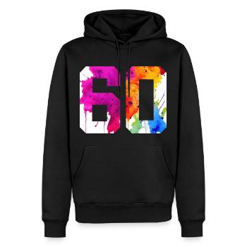 NUMMER 60 JAHRE ALT 60. GEBURTSTAG - Männer Premium Bio Hoodie - Schwarz - Vorne - Nico (187cm)