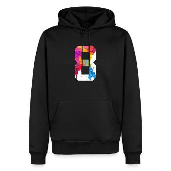 FARBIG NUMMER 8 BUNT 8. GEBURTSTAG - Männer Premium Bio Hoodie - Schwarz - Vorne - Nico (187cm)
