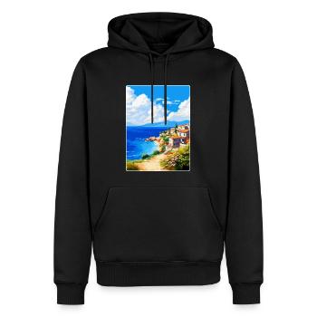 Chalkidiki Griechenland Vintage Reiseplakat Souvenir - Männer Premium Bio Hoodie - Schwarz - Vorne - Nico (187cm)