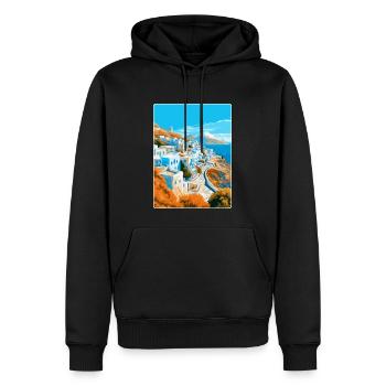 Ios Grèce Affiche de voyage vintage souvenir souvenir - Sweat à capuche Premium bio Homme - noir - Devant - Nico (187cm)