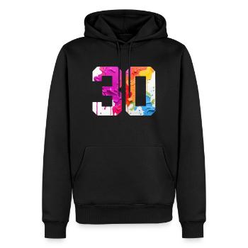 FARBIG NUMMER 30 BUNT 30. GEBURTSTAG - Männer Premium Bio Hoodie - Schwarz - Vorne - Nico (187cm)