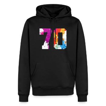 FARBIG NUMMER 70 BUNT 70. GEBURTSTAG - Männer Premium Bio Hoodie - Schwarz - Vorne - Nico (187cm)