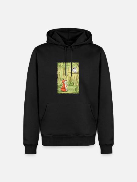 Waldgespräch: Fuchs und Eule - Männer Premium Bio Hoodie - Schwarz