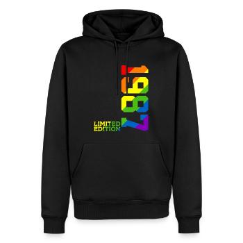 FIERTÉ QUEER IREN-CIEL 39E ANNIVERSAIRE DE L’ENVERGURE LGBTQ 1987 - Sweat à capuche Premium bio Homme - noir - Devant - Nico (187cm)