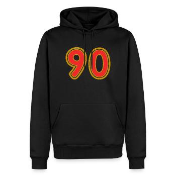 90. 90 ANS. 90e ANNIVERSAIRE. ANNIVERSAIRE 90 ANS. - Sweat à capuche Premium bio Homme - noir - Devant - Nico (187cm)