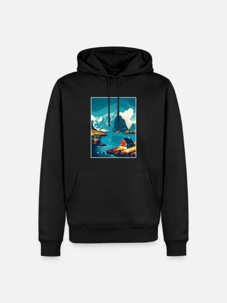 Lofoten Norwegisches Vintage-Reiseposter - Männer Premium Bio Hoodie - Schwarz