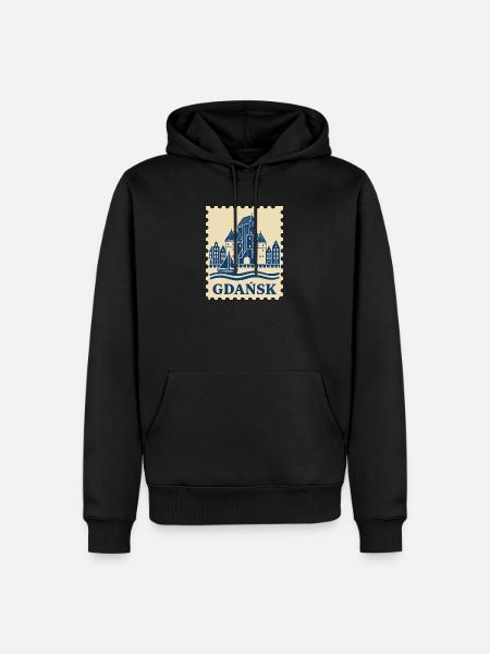 Gdansk Retro-Briefmarke - Männer Premium Bio Hoodie - Schwarz