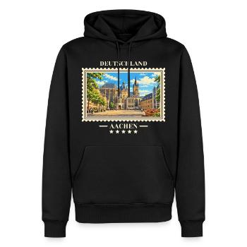Deutschland Aachen Vintage Reisemarke - Männer Premium Bio Hoodie - Schwarz - Vorne - Nico (187cm)