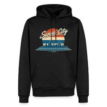 SUNSET CITY 1989 — Retro Horizon - Männer Premium Bio Hoodie - Schwarz - Vorne - Nico (187cm)