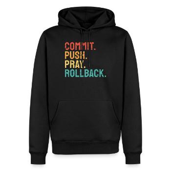 Commit Push Pray Rollback DevOps Engineer - Männer Premium Bio Hoodie - Schwarz - Vorne - Nico (187cm)