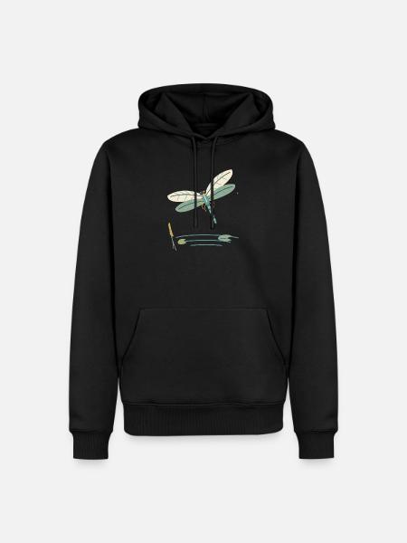 Libelle über einem Gartenteich - Männer Premium Bio Hoodie - Schwarz