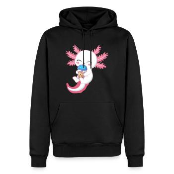 Axolotl, Der Bubble Tea Und Kekse Genießt - Männer Premium Bio Hoodie - Schwarz - Vorne - Nico (187cm)