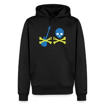 Pirat mit Bass und Totenkopf - Männer Premium Bio Hoodie - Schwarz - Vorne - Nico (187cm)