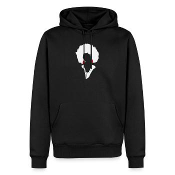 Weiße Afro-Silhouette mit blauen Knöpfen - Männer Premium Bio Hoodie - Schwarz - Vorne - Nico (187cm)