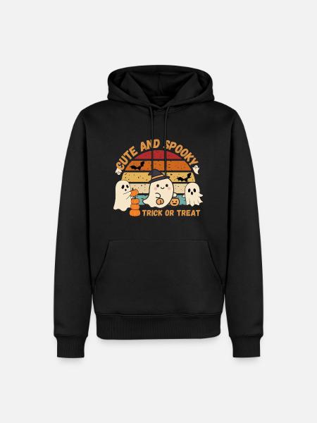 Niedliche und gruselige Retro-Geister - Männer Premium Bio Hoodie - Schwarz