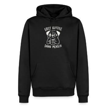 Erst Kaffee, Dann Mensch – Pug Becher - Männer Premium Bio Hoodie - Schwarz - Vorne - Nico (187cm)