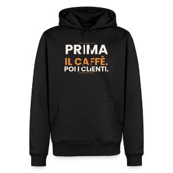 Erst der Kaffee. Dann die Kunden. – Barista - Männer Premium Bio Hoodie - Schwarz - Vorne - Nico (187cm)