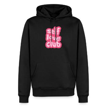 Selbst Love Club Typografisch - Männer Premium Bio Hoodie - Schwarz - Vorne - Nico (187cm)