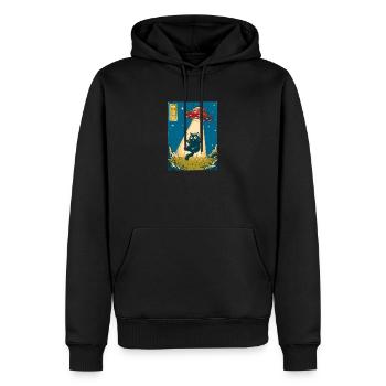 Retro Weltraumkatze UFO Poster - Männer Premium Bio Hoodie - Schwarz - Vorne - Nico (187cm)