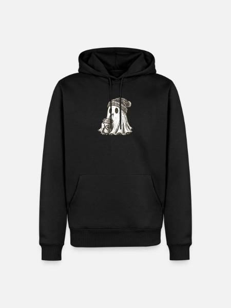 Kuscheliger Geist mit Kaffeebecher - Männer Premium Bio Hoodie - Schwarz