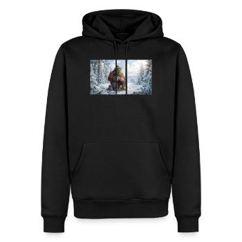 Winter Yeti am Feuer im Schneeland - Männer Premium Bio Hoodie - Schwarz - Vorne - Nico (187cm)