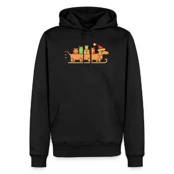 Langer Dackel als Schlitten mit Geschenken - Männer Premium Bio Hoodie - Schwarz - Vorne - Nico (187cm)