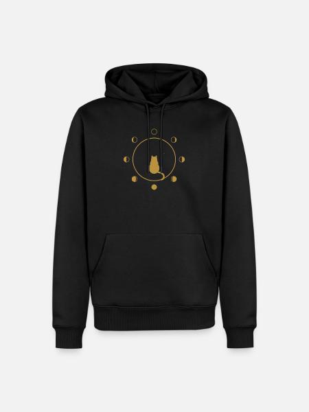 Katzen- und Mondphasen – goldene Silhouette - Männer Premium Bio Hoodie - Schwarz