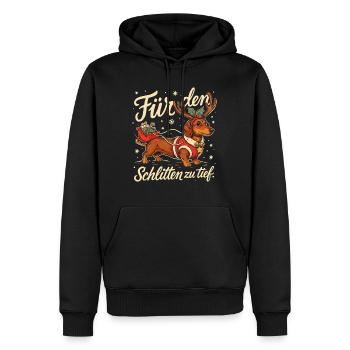 Dackel mit Weihnachtsschlitten und Geschenken - Männer Premium Bio Hoodie - Schwarz - Vorne - Nico (187cm)