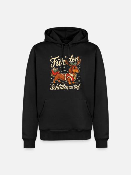 Dackel mit Weihnachtsschlitten und Geschenken - Männer Premium Bio Hoodie - Schwarz