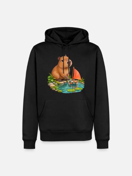 Kleines Capybara am Kieselboot - Männer Premium Bio Hoodie - Schwarz