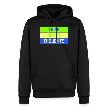 Think Happy Thoughts Frecher Spruch Mit Herz Motiv - Männer Premium Bio Hoodie - Schwarz - Vorne - Nico (187cm)