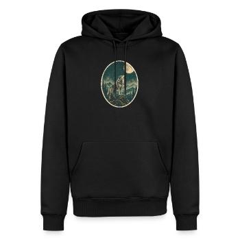 Wolf heult den Vollmond an – Vintage Wald - Männer Premium Bio Hoodie - Schwarz - Vorne - Nico (187cm)