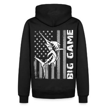 Marlin sauteur avec drapeau américain Pêche en haute mer - Sweat à capuche Premium bio Homme - noir - Dos - Nico (187cm)