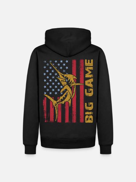 Springender Marlin mit US Flagge Hochseefischen - Männer Premium Bio Hoodie - Schwarz