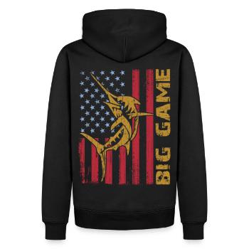 Marlin sauteur avec drapeau américain Pêche en haute mer - Sweat à capuche Premium bio Homme - noir - Dos - Nico (187cm)