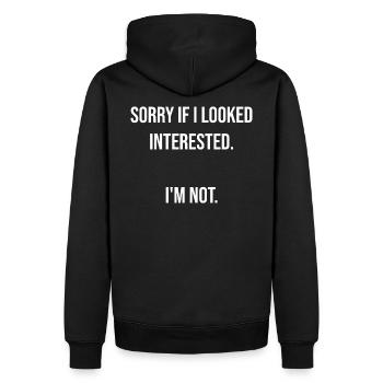 047 ENTSCHULDIGUNG, FALLS ICH INTERESSIERT GESCHAUT HABE - Männer Premium Bio Hoodie - Schwarz - Hinten - Nico (187cm)