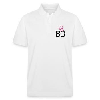 80. Geburtstag - 80 Krone - 80 Jahre alt - Stanley/Stella Unisex Bio-Poloshirt PREPSTER - Weiß - Vorne - Roxy (174cm) & Andy (188cm)